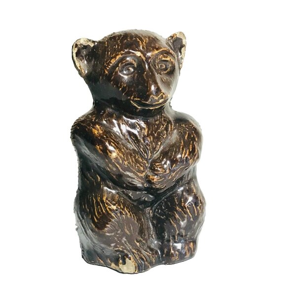 Antique Yellow Ware Still Bank Bear Animal Ceramic Pottery Early Unmarked Figure